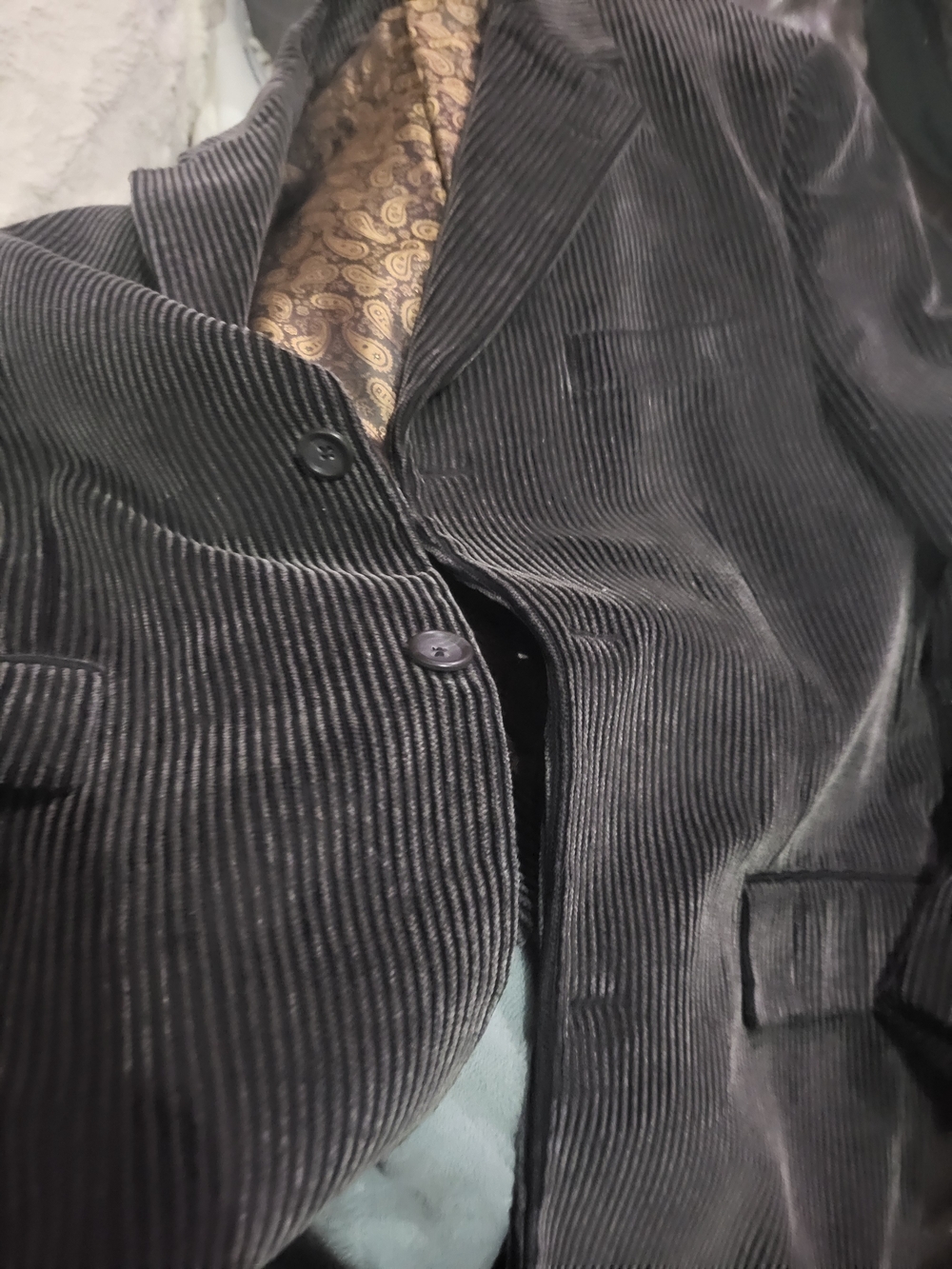 Men's Black Corduroy Blazer with Paisley Lining